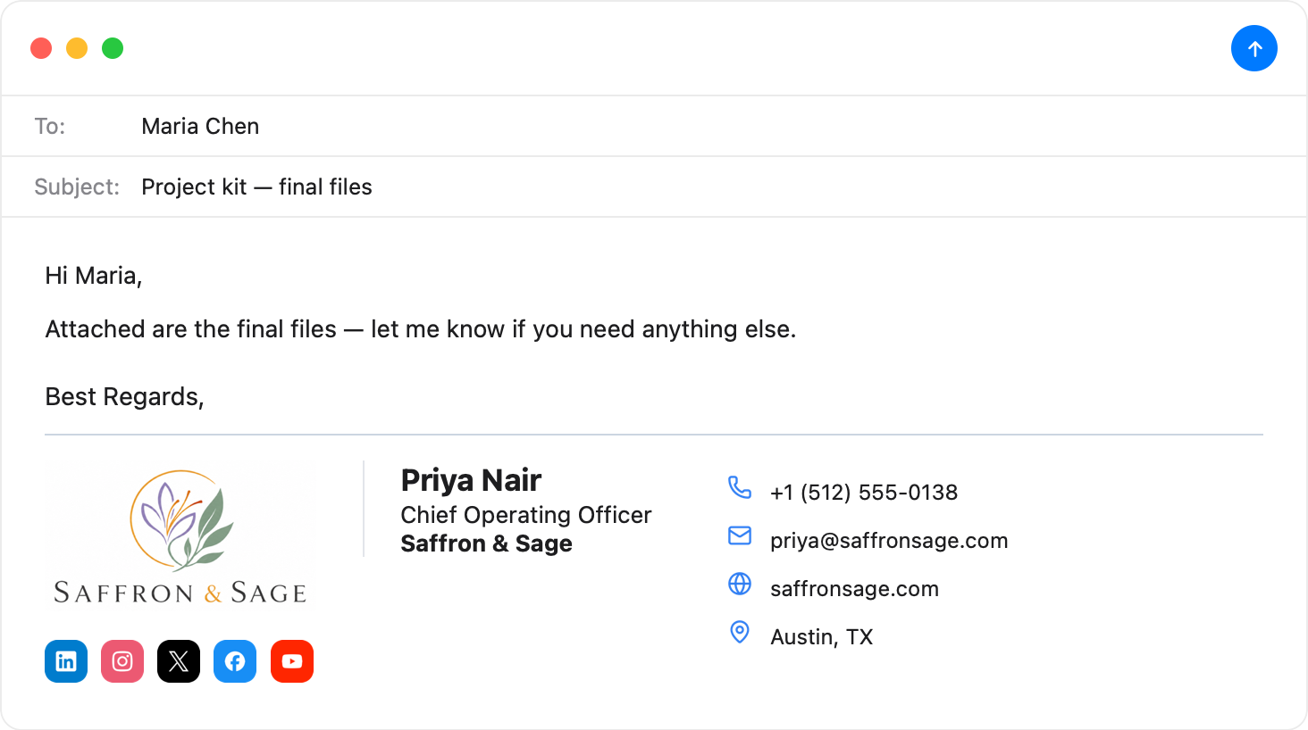 Corporate Apple Mail email signature template — light mode