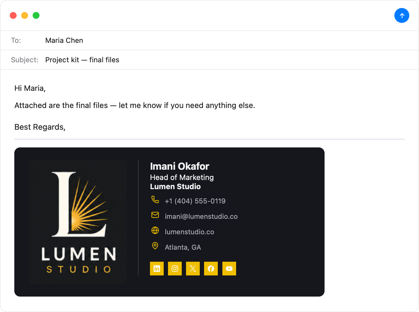 Creative Apple Mail email signature template — light mode