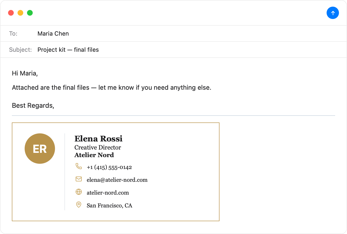 Elegant Apple Mail email signature template — light mode