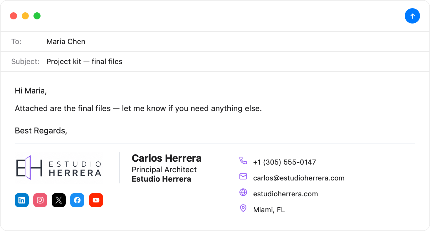 With company logo Apple Mail email signature template — light mode