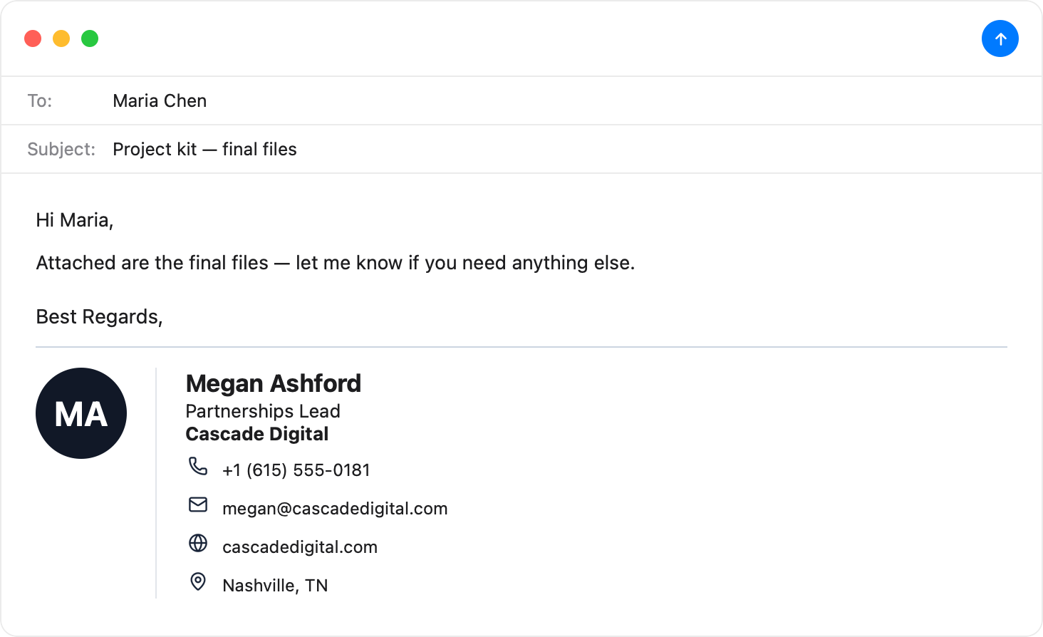 Minimal Apple Mail email signature template — light mode