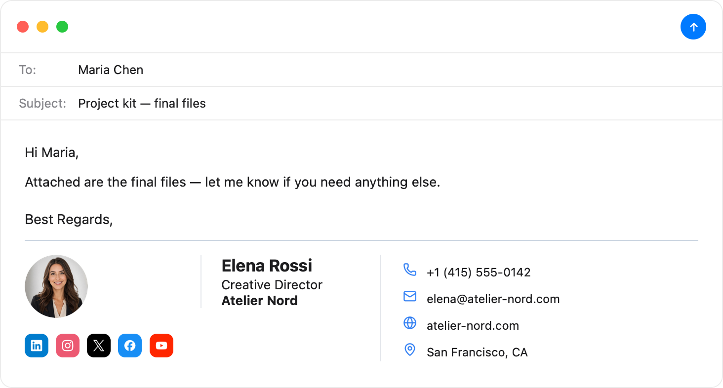 With photo Apple Mail email signature template — light mode